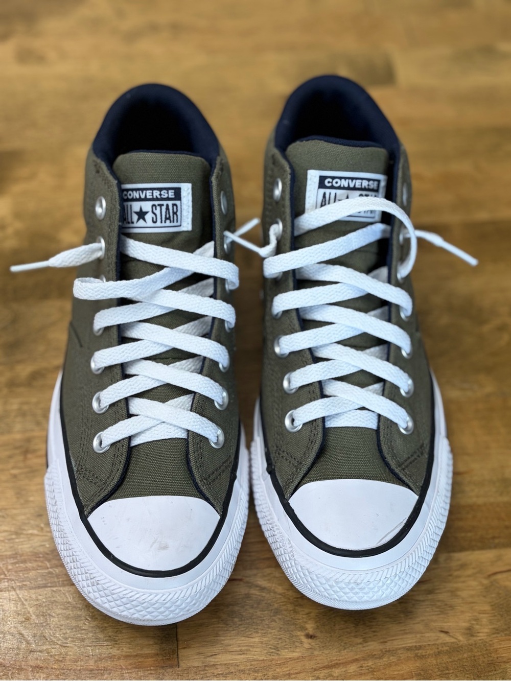 Converse High Top Sneakers in Olive Green with White Accents